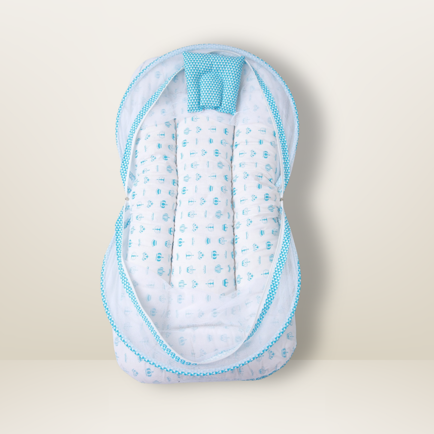 Bundle 4 | Sky Blue | GB Swaddle Bed,GB Comfy Net Bed,GB Baby Organizer and GB Feeding Cushion