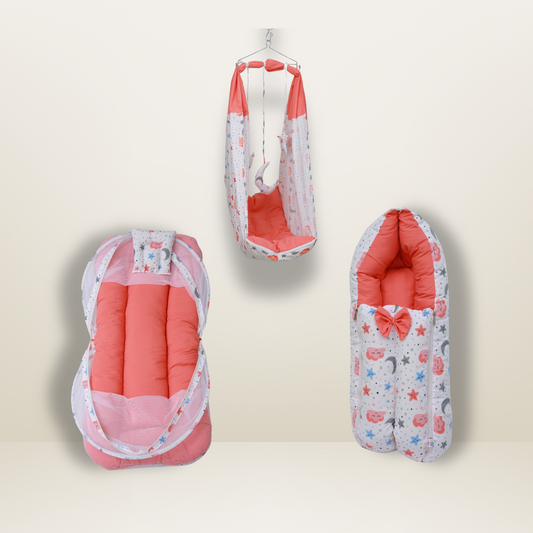 Bundle 3 | Red | GB Cocoon Bed Cradle,GB Comfy Net Bed and GB Swaddle Bed