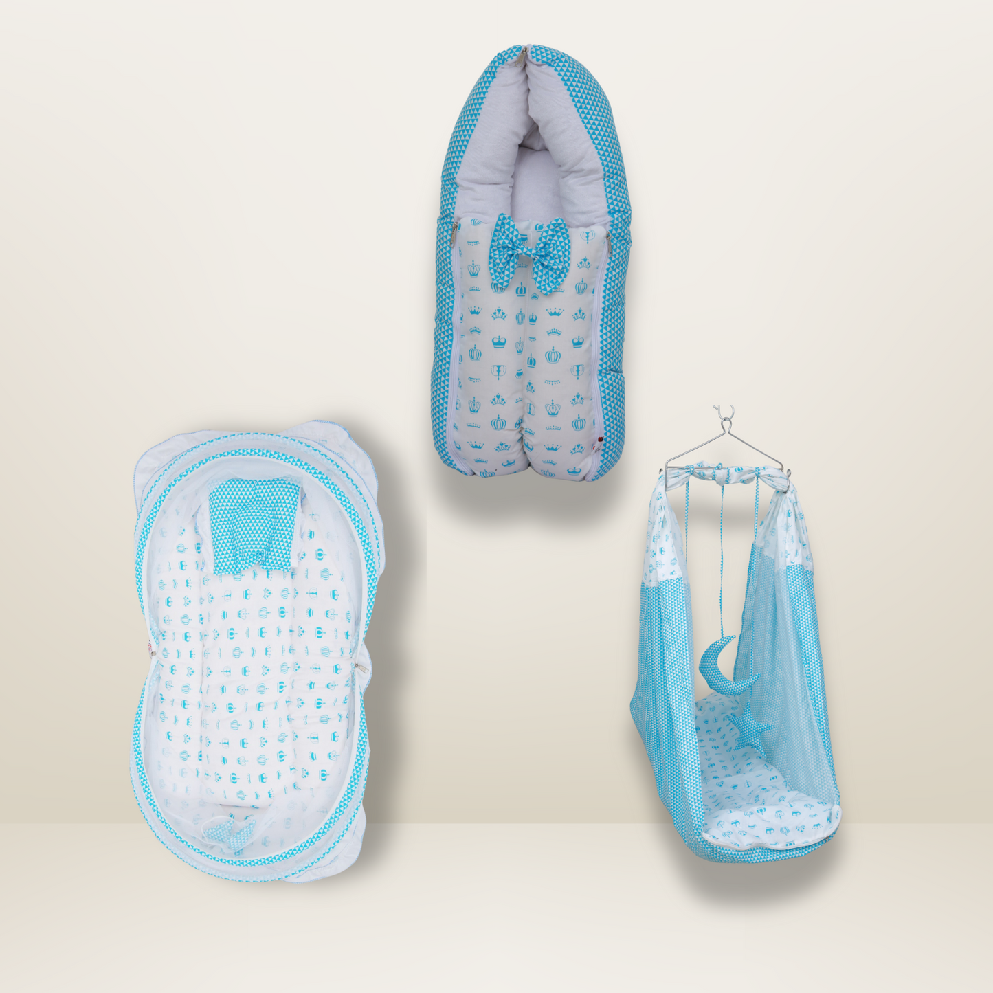 Bundle 3 Luxe | Sky Blue | GB Swaddle Bed Luxe,GB Dreamy Net Bed and GB Cocoon Bed Cradle