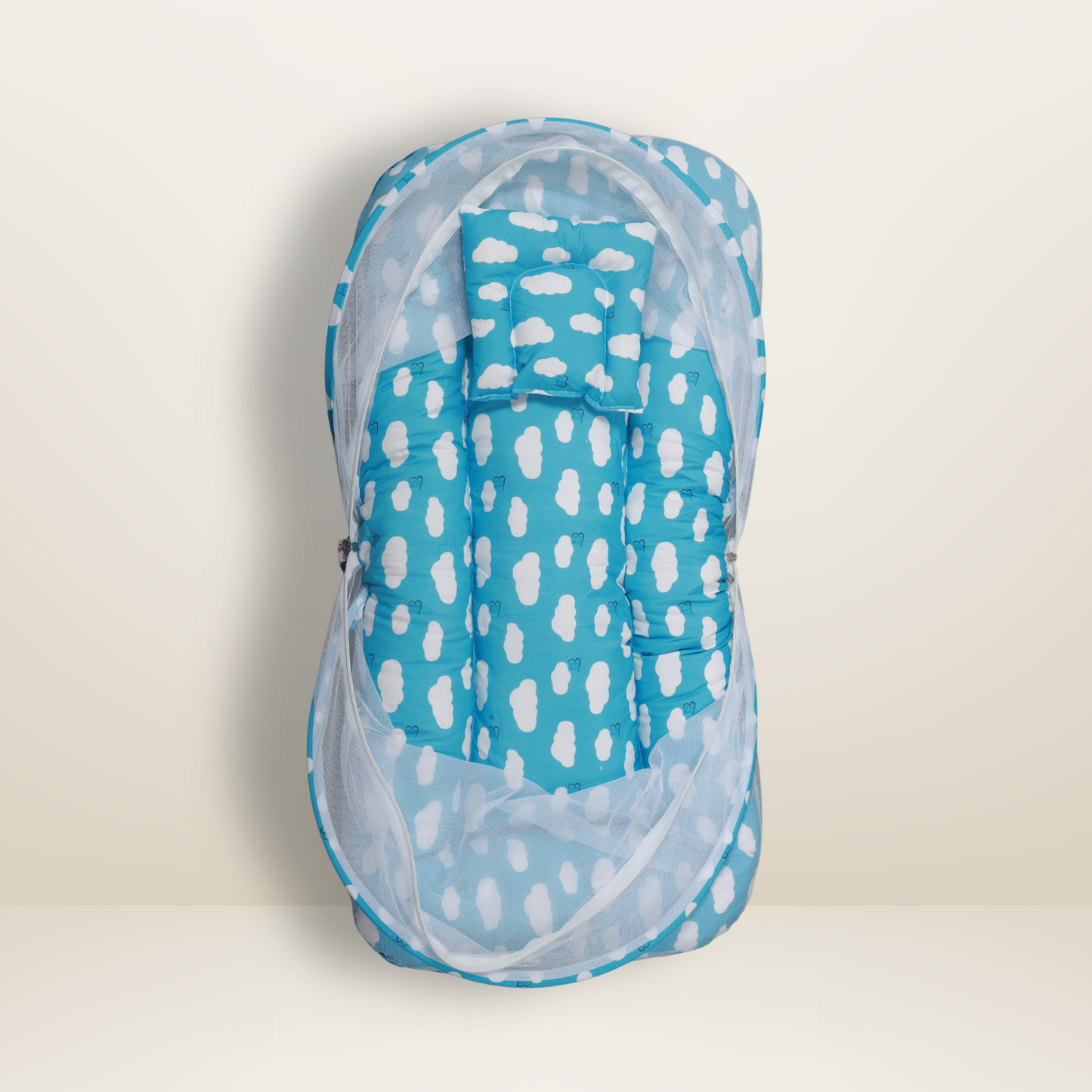 GB Comfy Net Bed | (0-6 Month) | White and Sky Blue