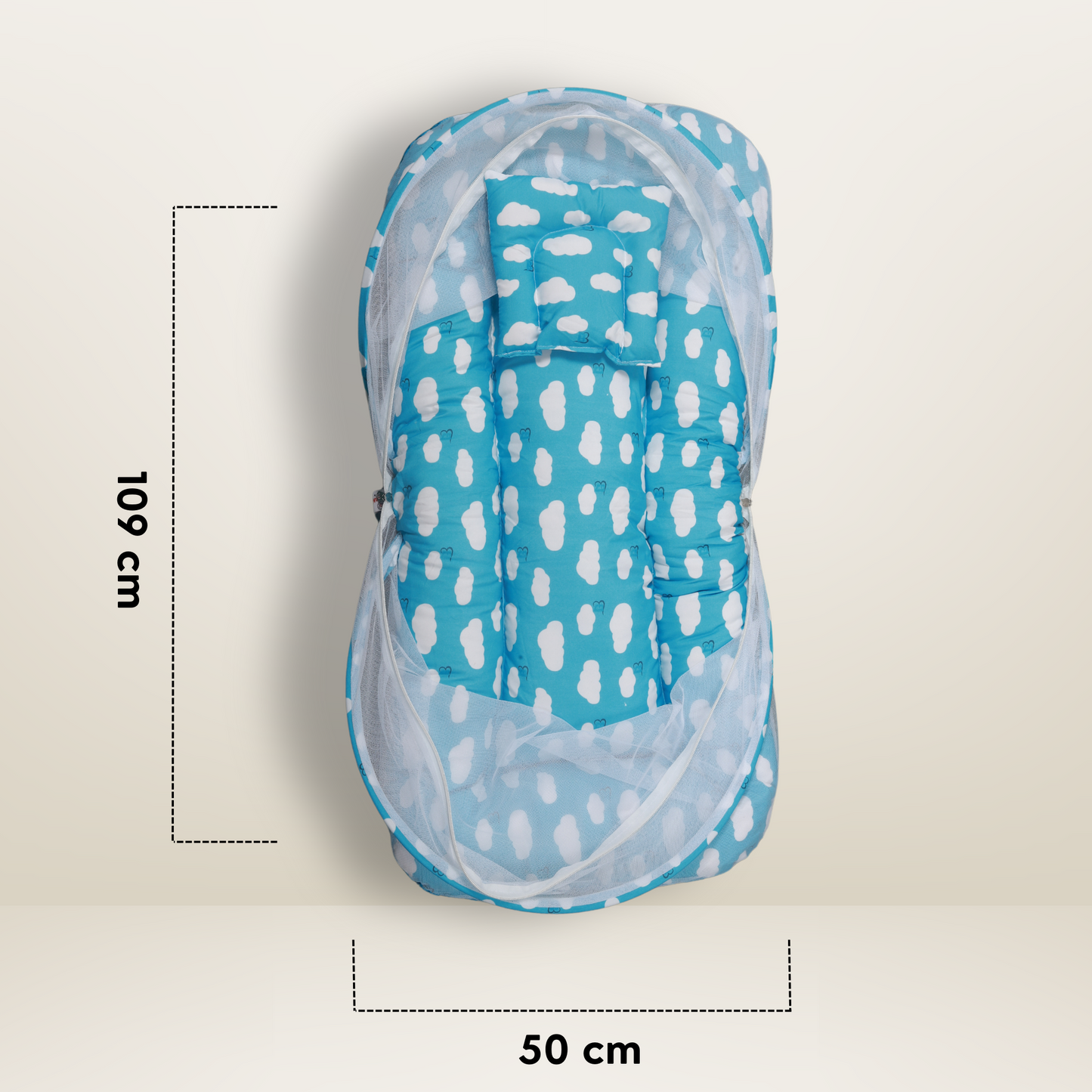 GB Comfy Net Bed | (6-12 Month) | White and Sky Blue