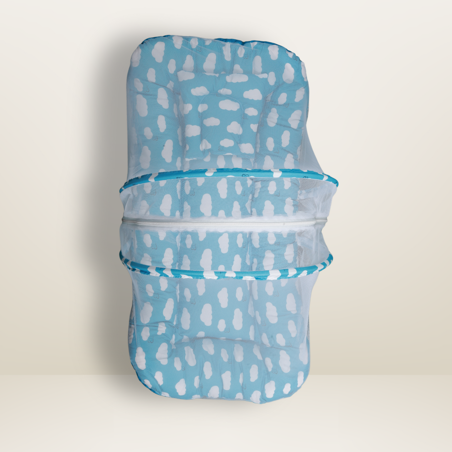 GB Comfy Net Bed | (0-6 Month) | White and Sky Blue