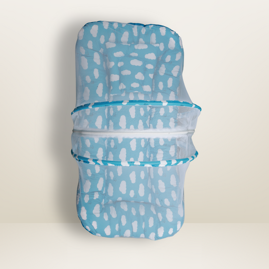 GB Comfy Net  Bed | (0-6 Month) | White and Sky Blue