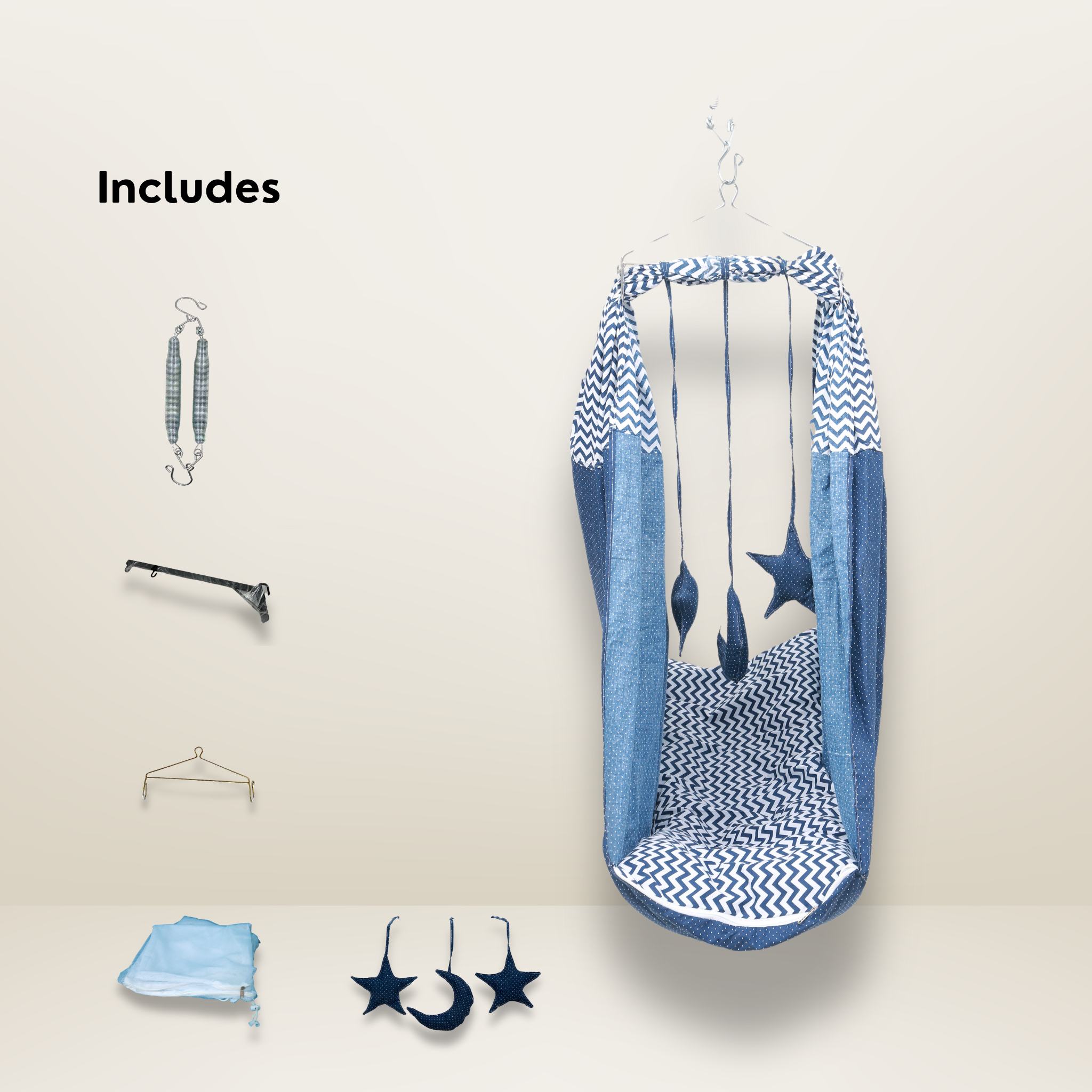 Bundle 5 | Blue | GB Swaddle Bed Luxe,GB Dreamy Net Bed, GB Cocoon Bed Cradle Set and GB Pose Nest Bed