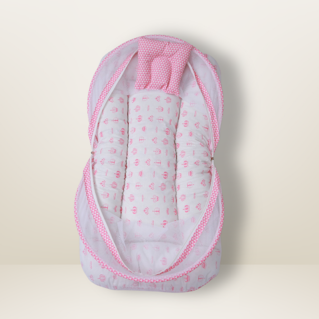 Bundle 4 | Pink | GB Swaddle Bed,GB Comfy Net Bed,GB Baby Organizer and GB Feeding Cushion