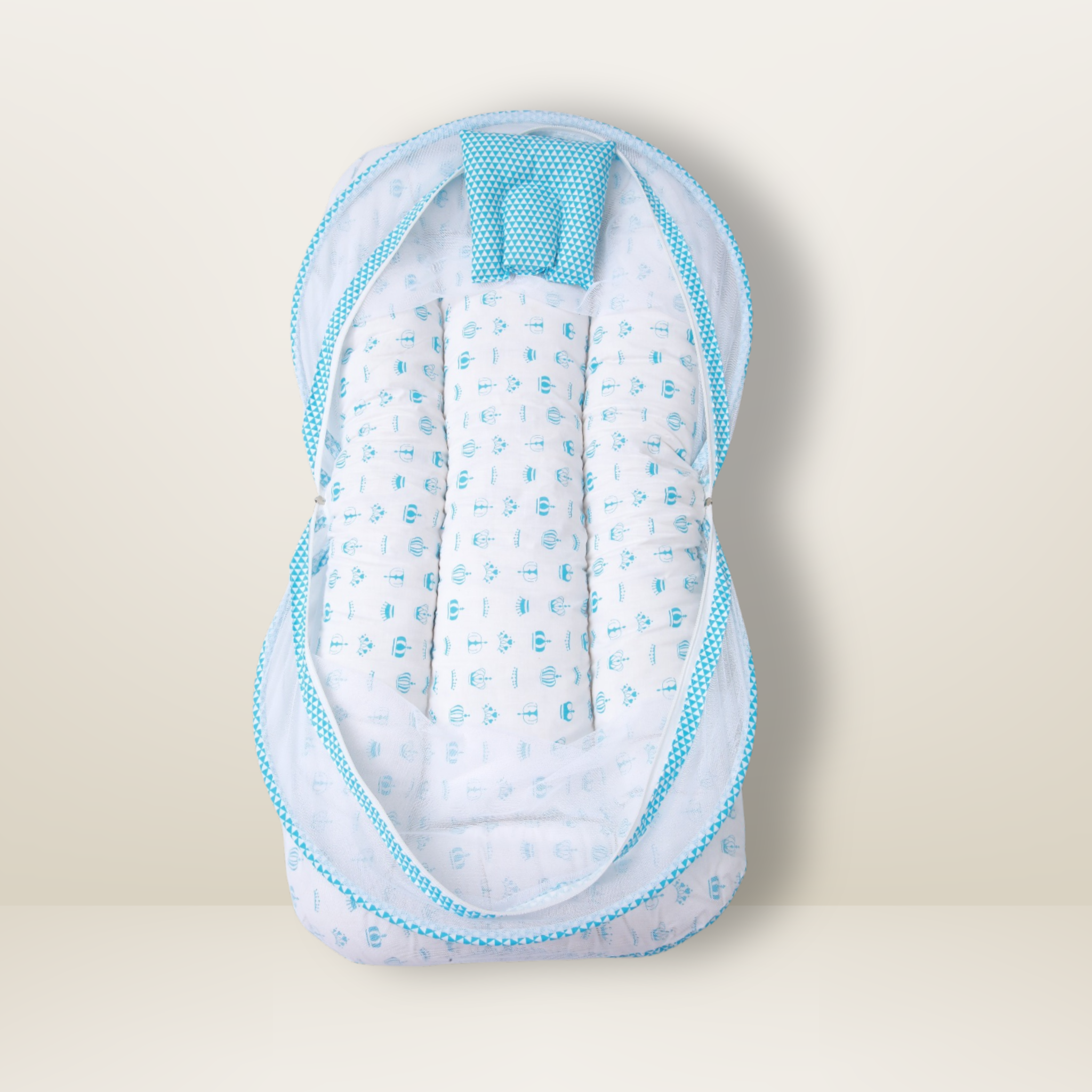Bundle 4 | Sky Blue | GB Swaddle Bed,GB Comfy Net Bed,GB Baby Organizer and GB Feeding Cushion