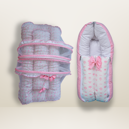 Bundle 2 | Pink | GB Dreamy Net Bed and GB Swaddle Bed Luxe