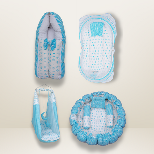 Bundle 5 | Sky Blue | GB Swaddle Bed Luxe,GB Dreamy Net Bed, GB Cocoon Bed Cradle Set and GB Pose Nest Bed
