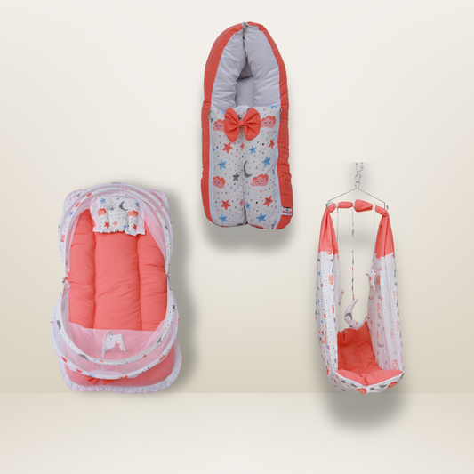 Bundle 3 Luxe | Red | GB Swaddle Bed Luxe,GB Dreamy Net Bed and GB Cocoon Bed Cradle