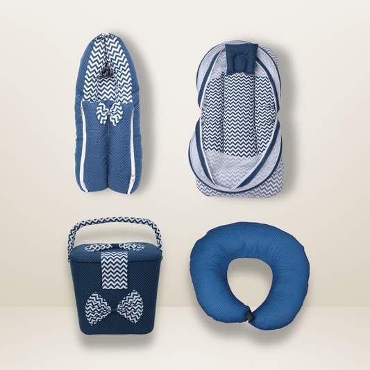 Bundle 4 | Blue | GB Swaddle Bed,GB Comfy Net Bed,GB Baby Organizer and GB Feeding Cushion