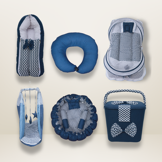 Bundle 6 | Blue | GB Swaddle Bed Luxe,GB Feeding Cushion,GB Dreamy Net Bed,GB Cocoon Bed Cradle,GB Pose Nest Bed and GB Baby Organizer