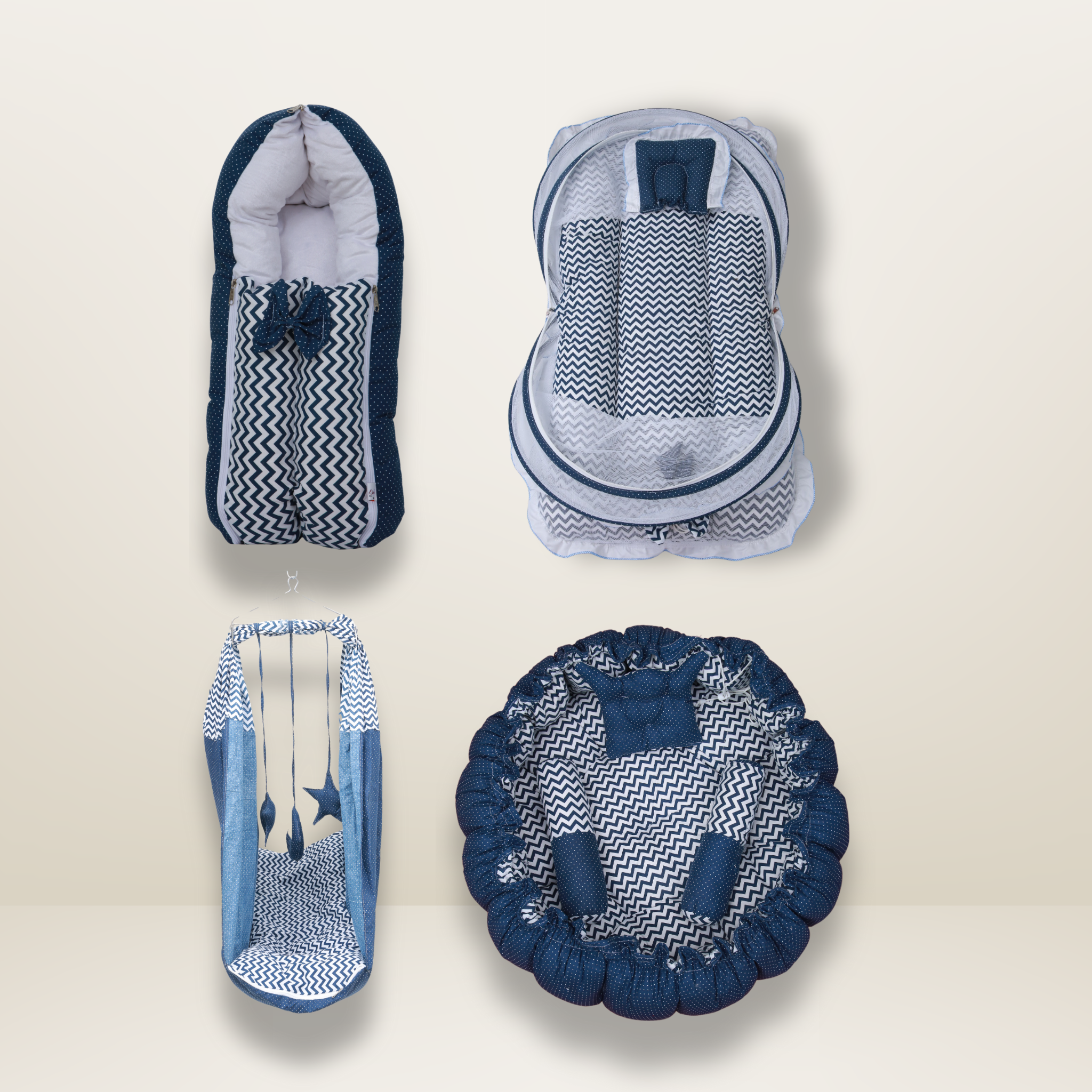 Bundle 5 | Blue | GB Swaddle Bed Luxe,GB Dreamy Net Bed, GB Cocoon Bed Cradle Set and GB Pose Nest Bed