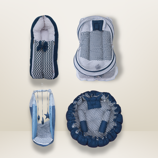 Bundle 5 | Blue | GB Swaddle Bed Luxe,GB Dreamy Net Bed, GB Cocoon Bed Cradle Set and GB Pose Nest Bed
