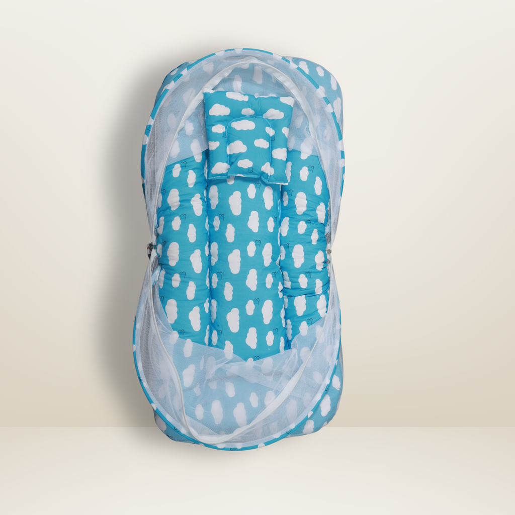 GB Comfy Net Bed | (6-12 Month) | White and Sky Blue