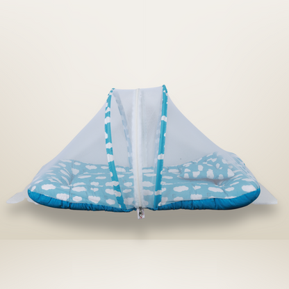 GB Comfy Net  Bed | (0-6 Month) | White and Sky Blue