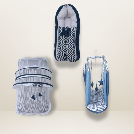 Bundle 3 Luxe | Blue | GB Swaddle Bed Luxe,GB Dreamy Net Bed and GB Cocoon Bed Cradle